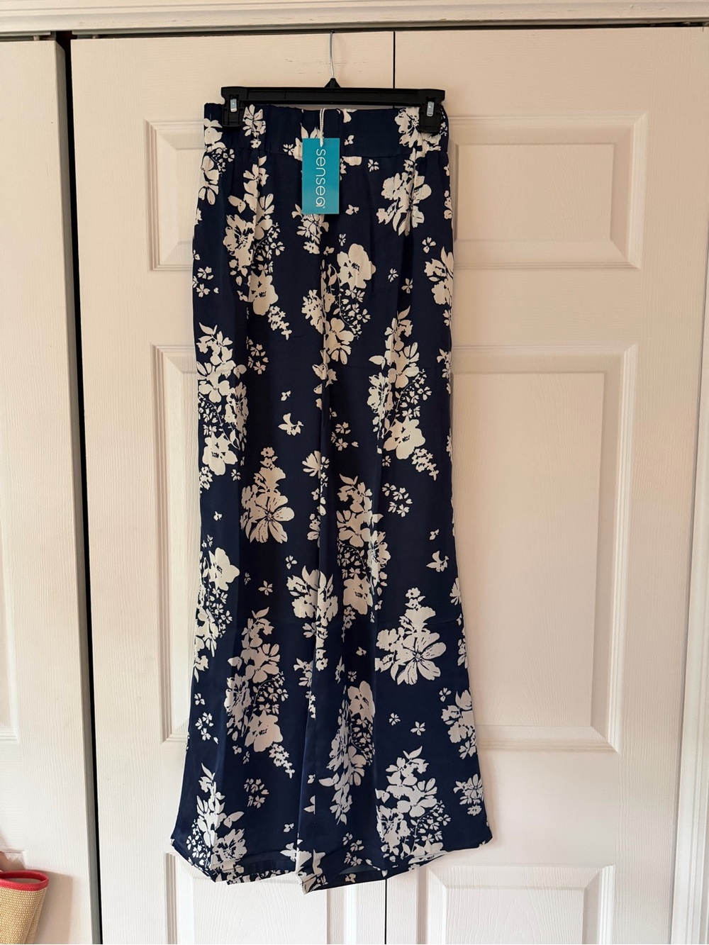 Navy Floral Wide-Leg Pants